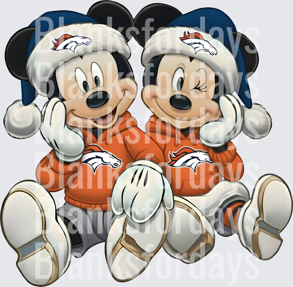 Mickey and Minnie Mouse Denver Broncos Christmas Santa Hats (DTF)
