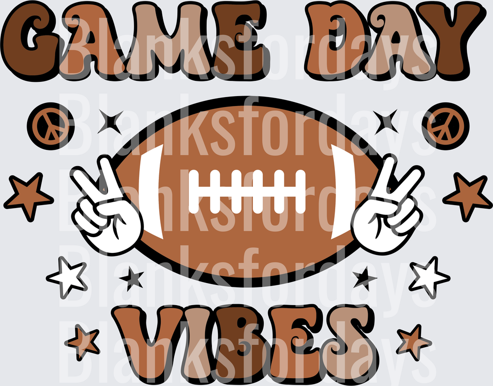 Game Day Vibes Football Peace Signs Stars Retro Groovy (DTF)