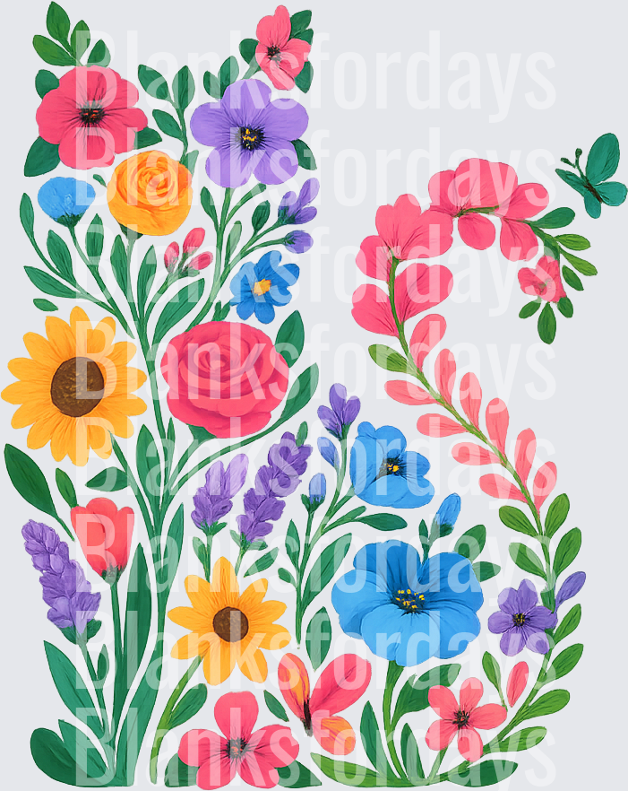 Colorful Wildflower Garden Bouquet with Teal Butterfly (DTF)