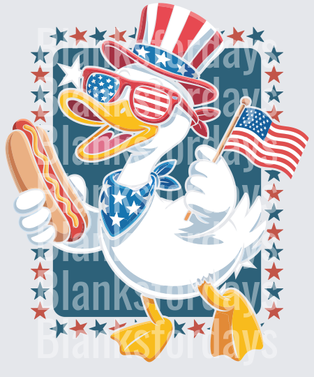 Patriotic Duck Uncle Sam Hat Flag Hotdog 4th of July (DTF)
