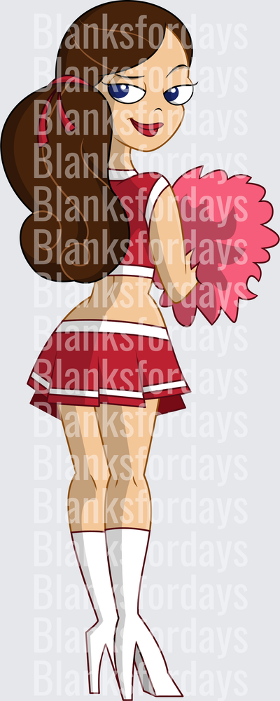 Cartoon Cheerleader Brunette Red Uniform Pink Pom Pom (DTF)