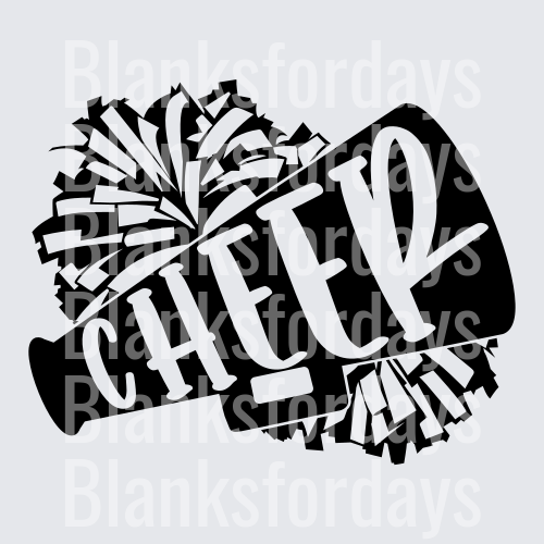 Cheer Megaphone and Pom Pom Black Silhouette Design (DTF)