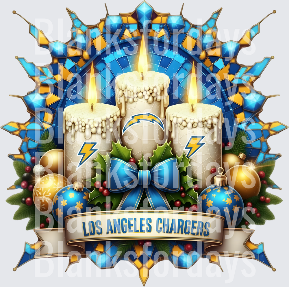 Los Angeles Chargers Christmas Candles Stained Glass Holiday (DTF)
