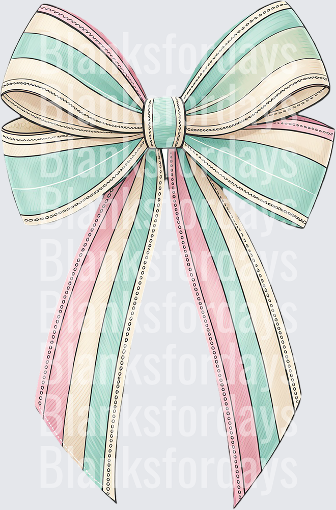 Pastel Striped Ribbon Bow Pink Mint Cream Coquette (DTF)