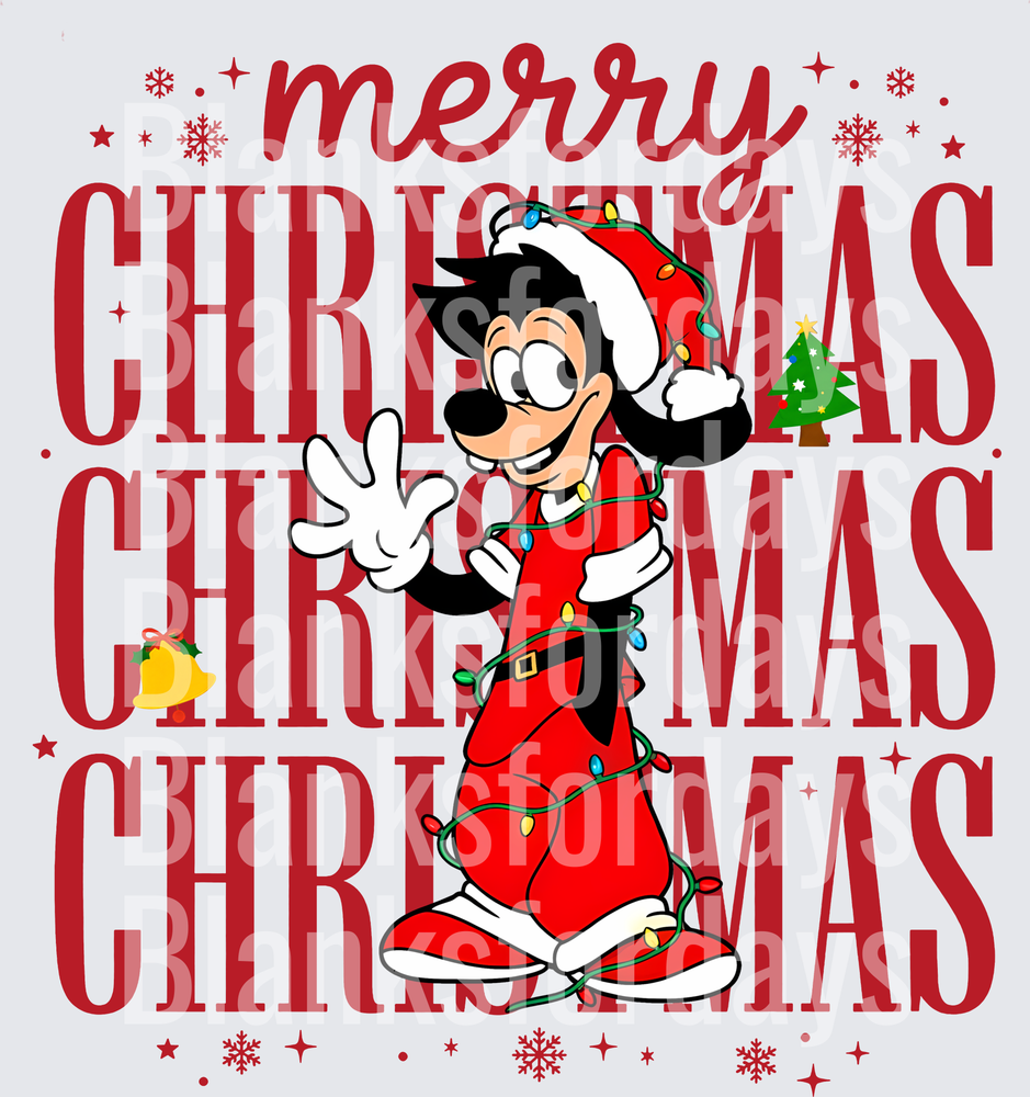 Goofy Santa Wrapped in Christmas Lights Merry Christmas (DTF)