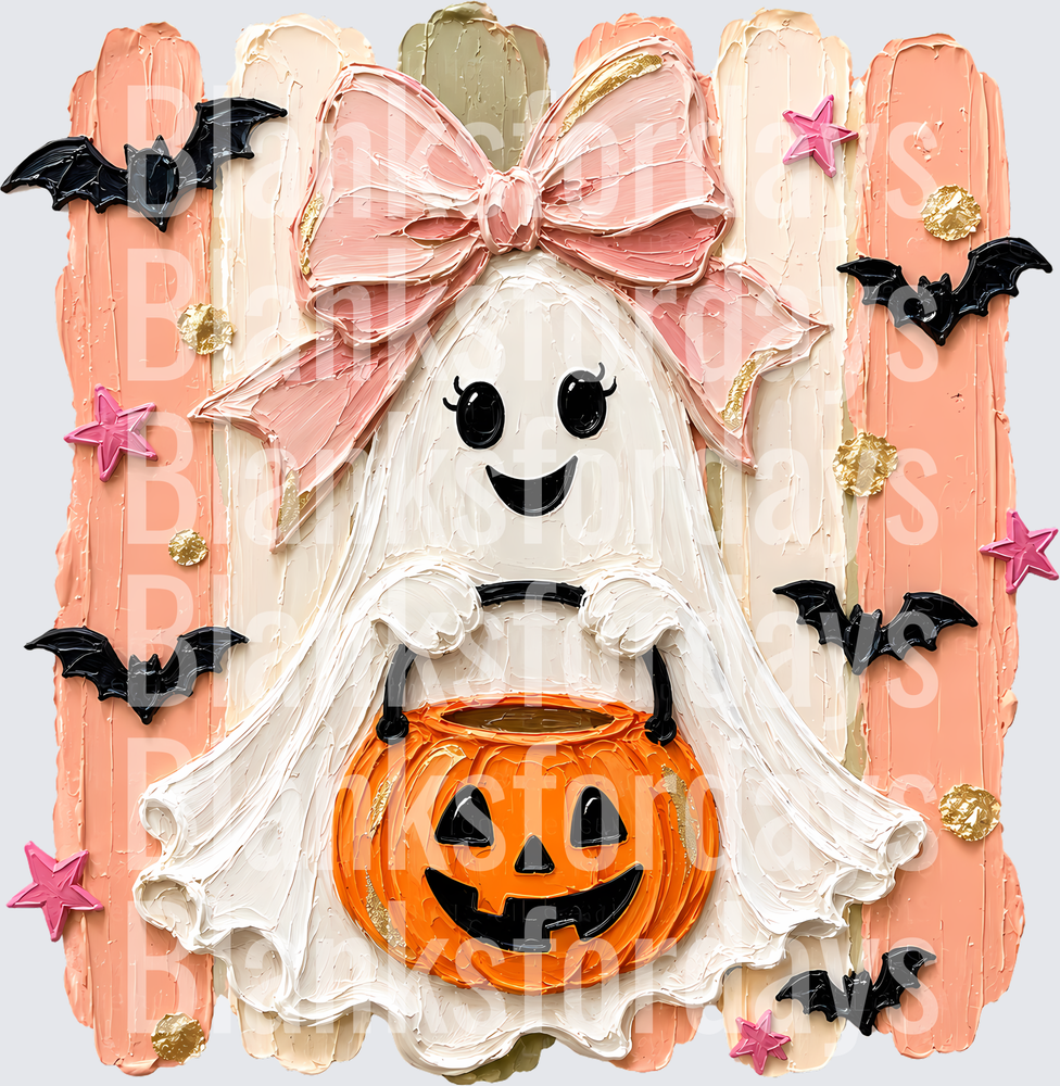 Cute Ghost Girl Pink Bow Jack-O-Lantern Halloween Bats (DTF)