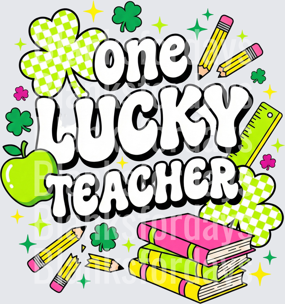 One Lucky Teacher St. Patrick's Day Shamrock School Supply (DTF)