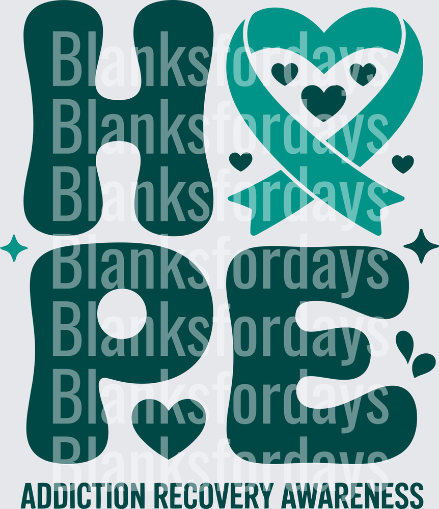 HOPE Addiction Recovery Awareness Teal Ribbon Heart Design (DTF)