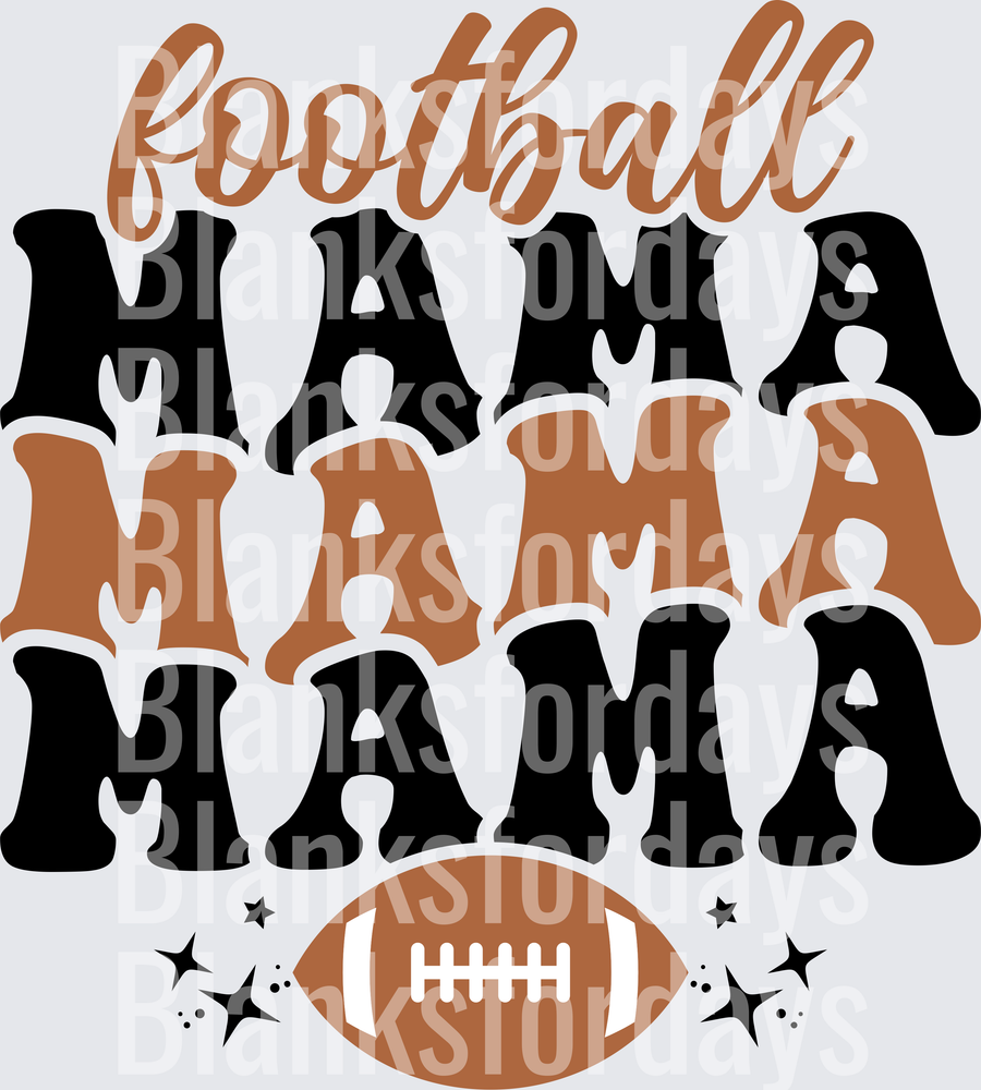 Football Mama Stacked Repeat Letters with Football and Stars (DTF)