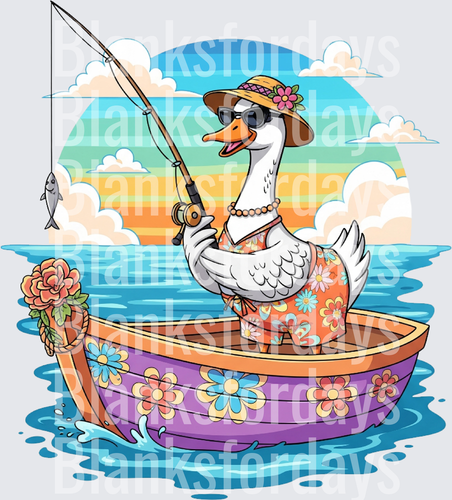 Sassy Goose Fishing in Floral Boat Summer Vibes (DTF)