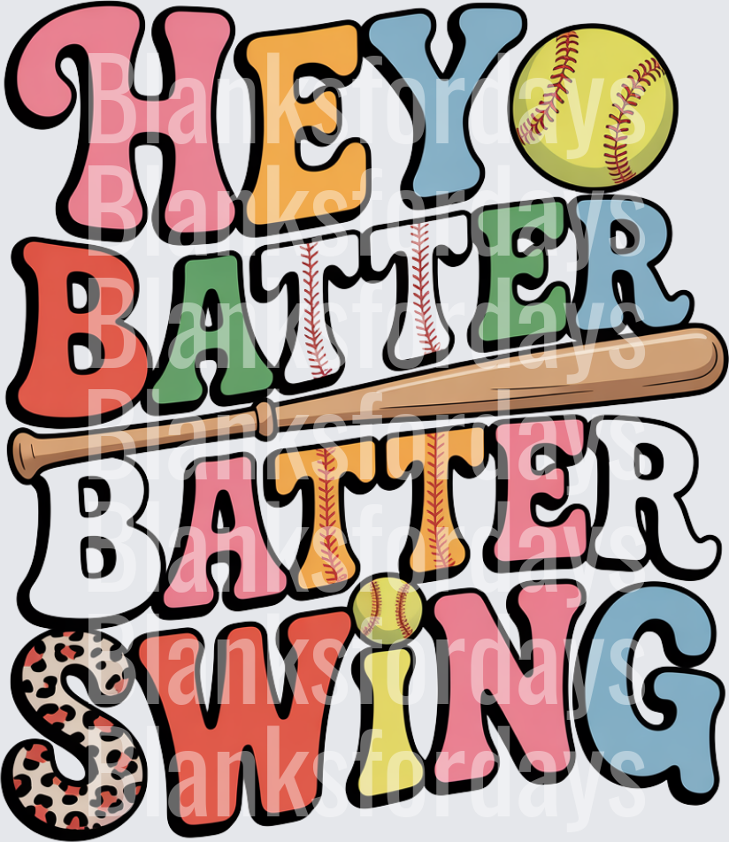 Hey Batter Batter Swing Retro Softball Bat Colorful Groovy (DTF)