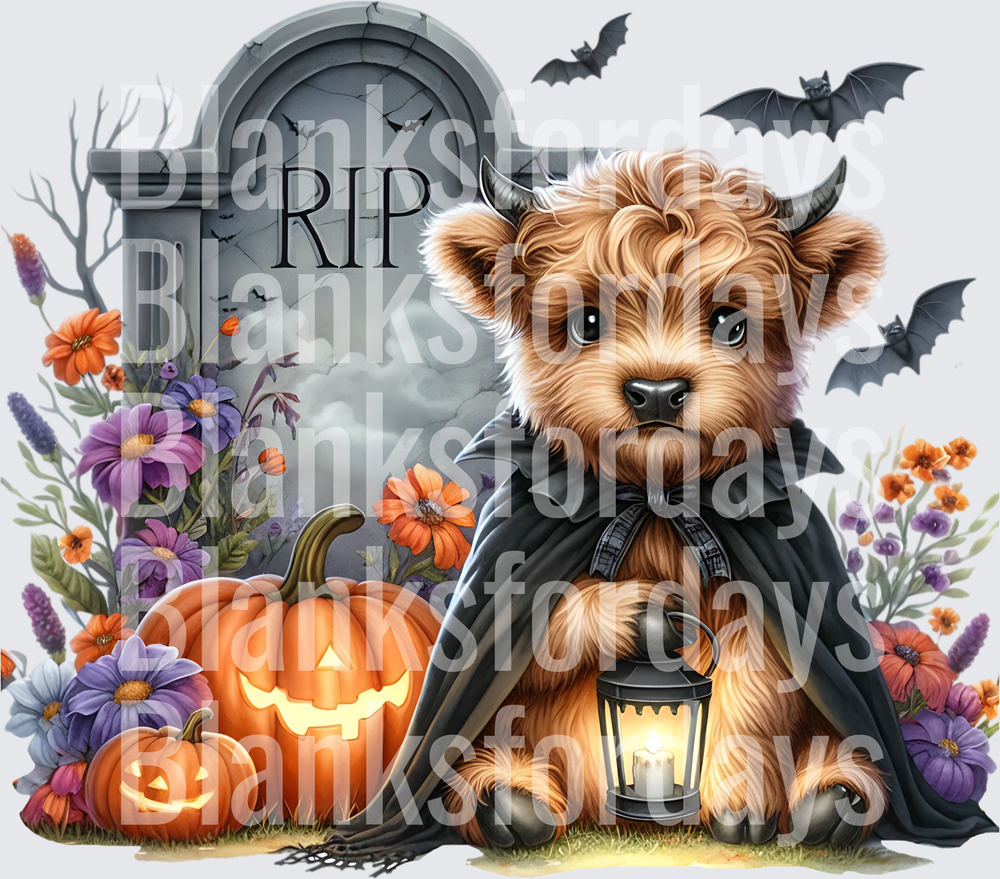 Spooky Airedale Terrier Vampire Halloween Graveyard Scene (DTF)