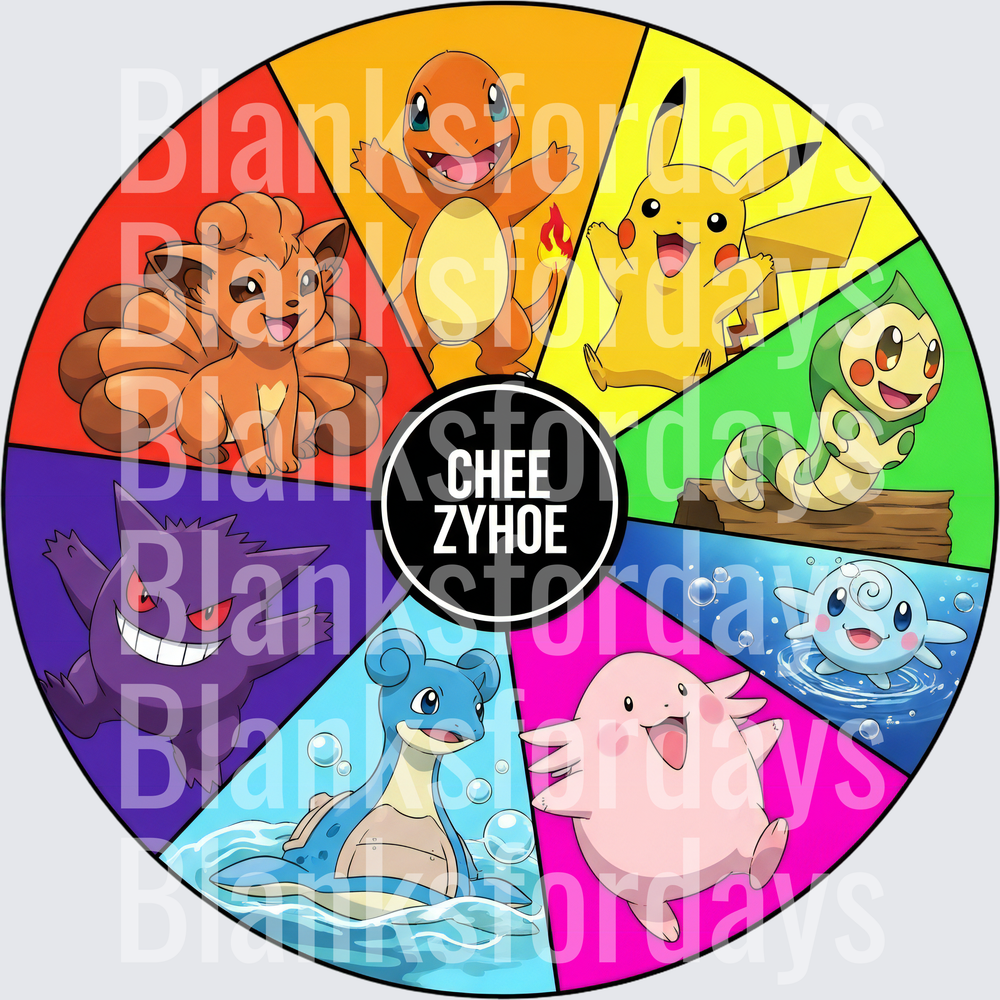 Pokemon Color Wheel Charmander Pikachu Gengar Lapras Circle (DTF)