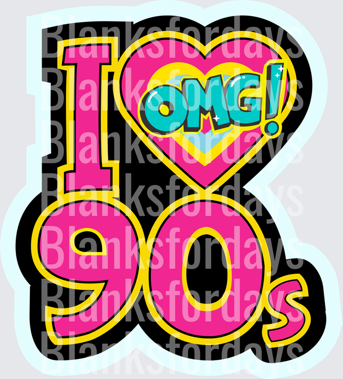 I Love 90s OMG Heart Retro Bold Neon Design (DTF)