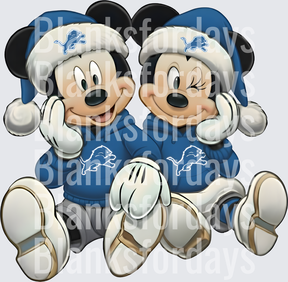 Mickey and Minnie Mouse Detroit Lions Christmas Santa Hats (DTF)
