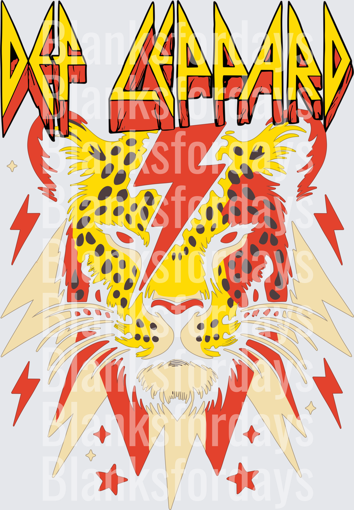 Def Leppard Rock Band Logo with Leopard Face and Lightning Bolts (DTF)