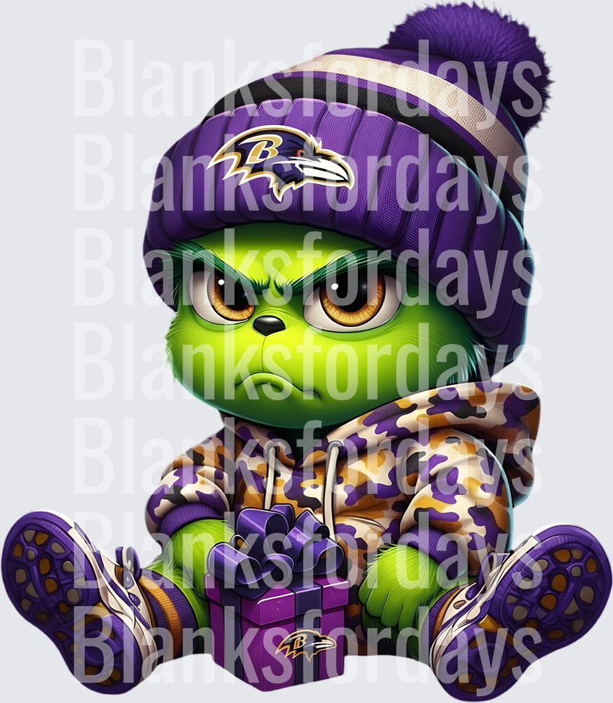 Baby Grinch Baltimore Ravens Christmas Gift Camo Hoodie (DTF)