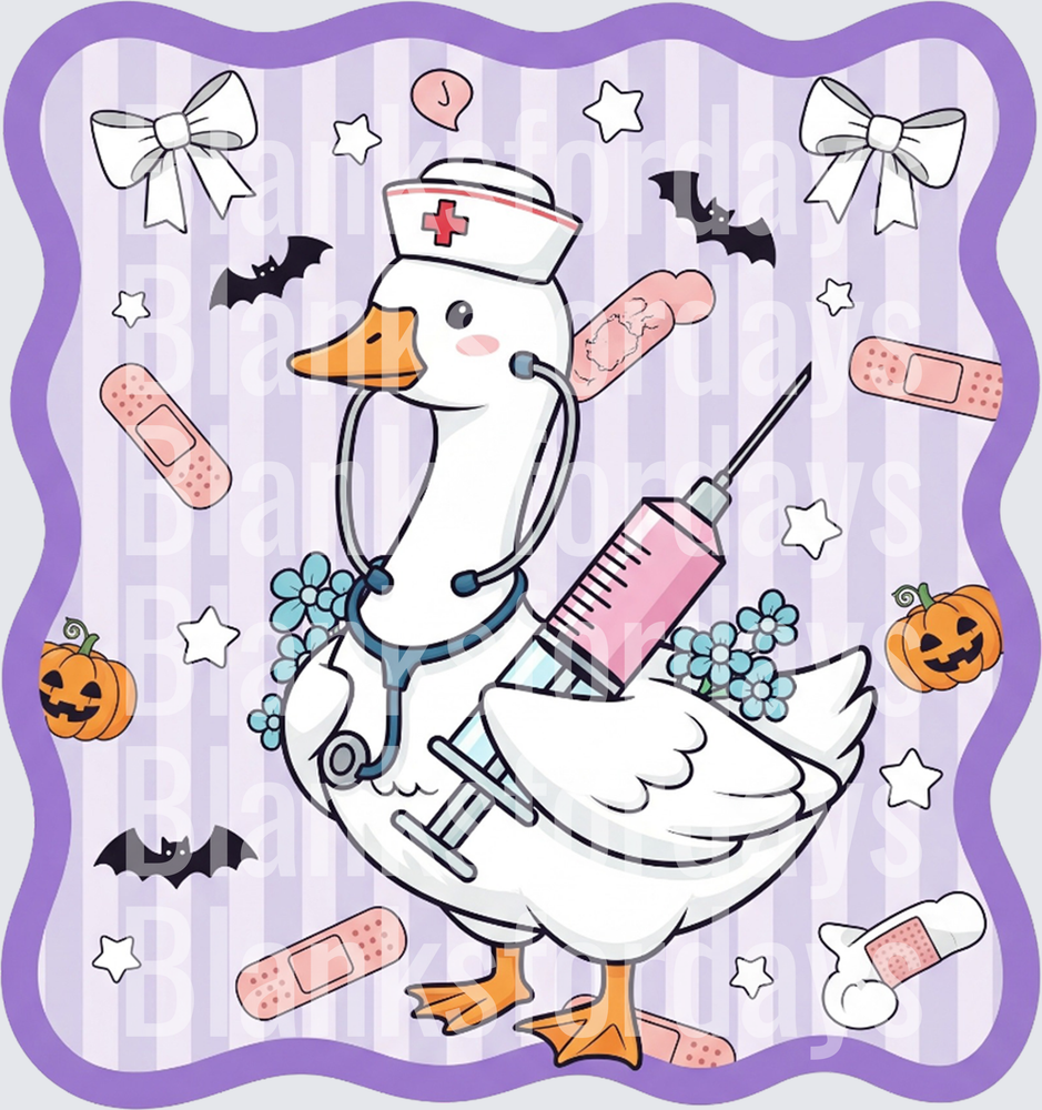 Halloween Nurse Duck with Syringe Bats Pumpkins Bows (DTF)