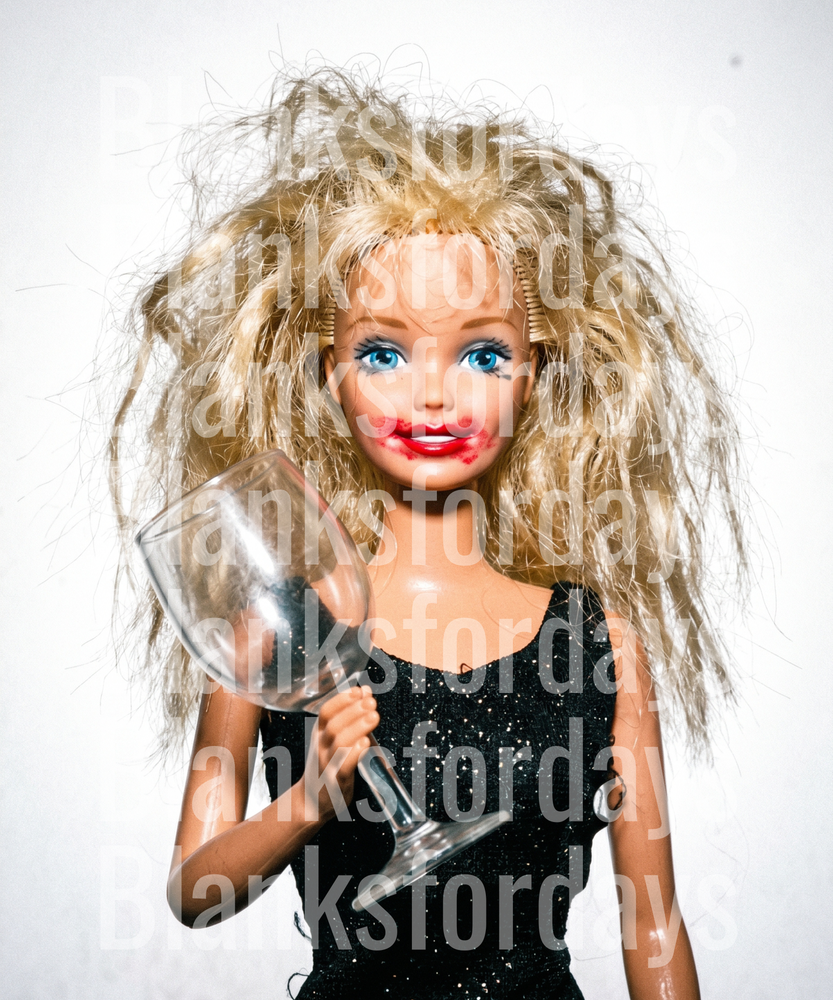 Messy Hair Drunk Barbie Doll Holding Wine Glass (DTF)