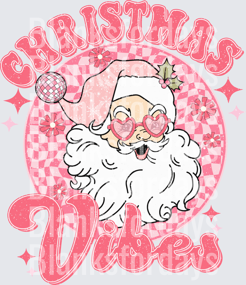 Christmas Vibes Retro Pink Santa Heart Sunglasses Disco (DTF)