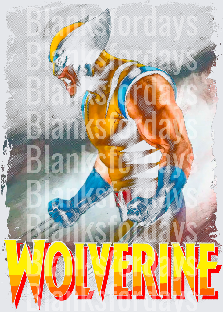 Wolverine Classic Yellow Blue Costume Rage Pose Marvel (DTF)