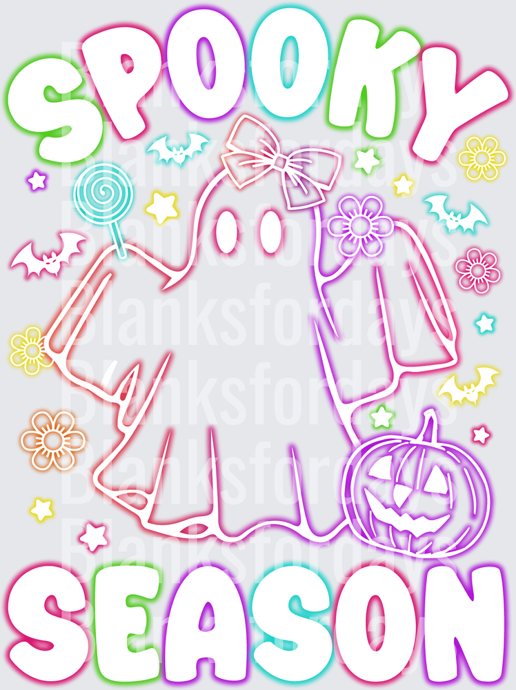 Spooky Season Cute Ghost Bow Pumpkin Bats Neon Pastel Halloween (DTF)