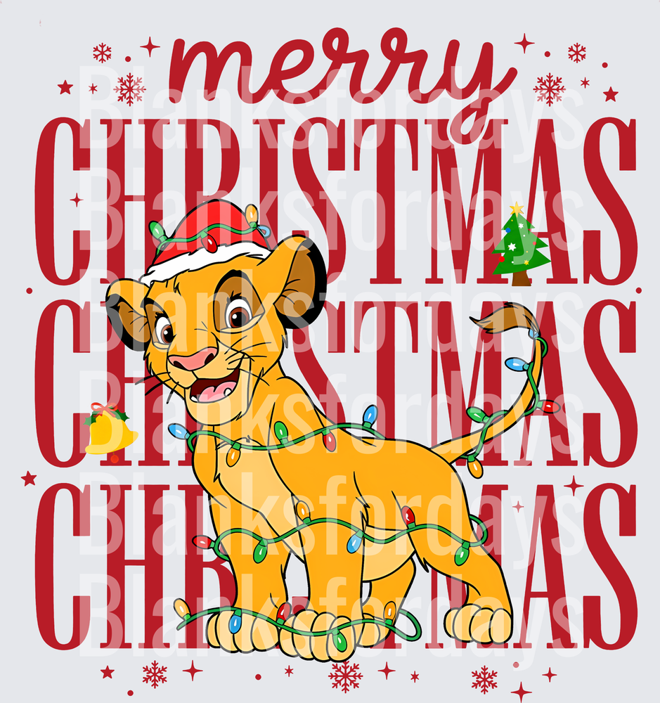 Simba Merry Christmas Santa Hat Wrapped in Lights (DTF)