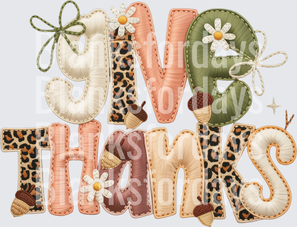 Give Thanks Patchwork Leopard Floral Acorn Fall Letters (DTF)