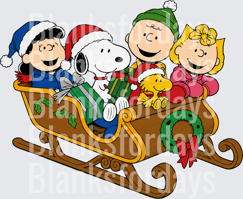 Peanuts Gang Christmas Sleigh Ride with Snoopy and Woodstock (DTF)