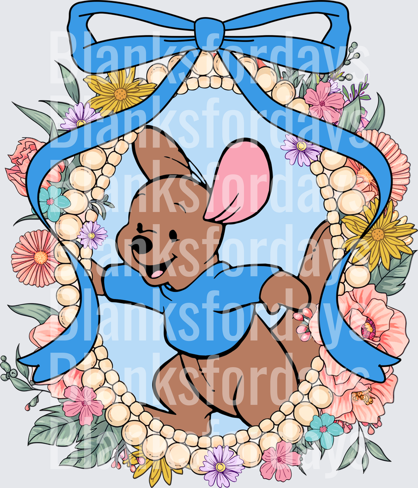 Roo Floral Pearl Wreath Blue Bow Coquette (DTF)