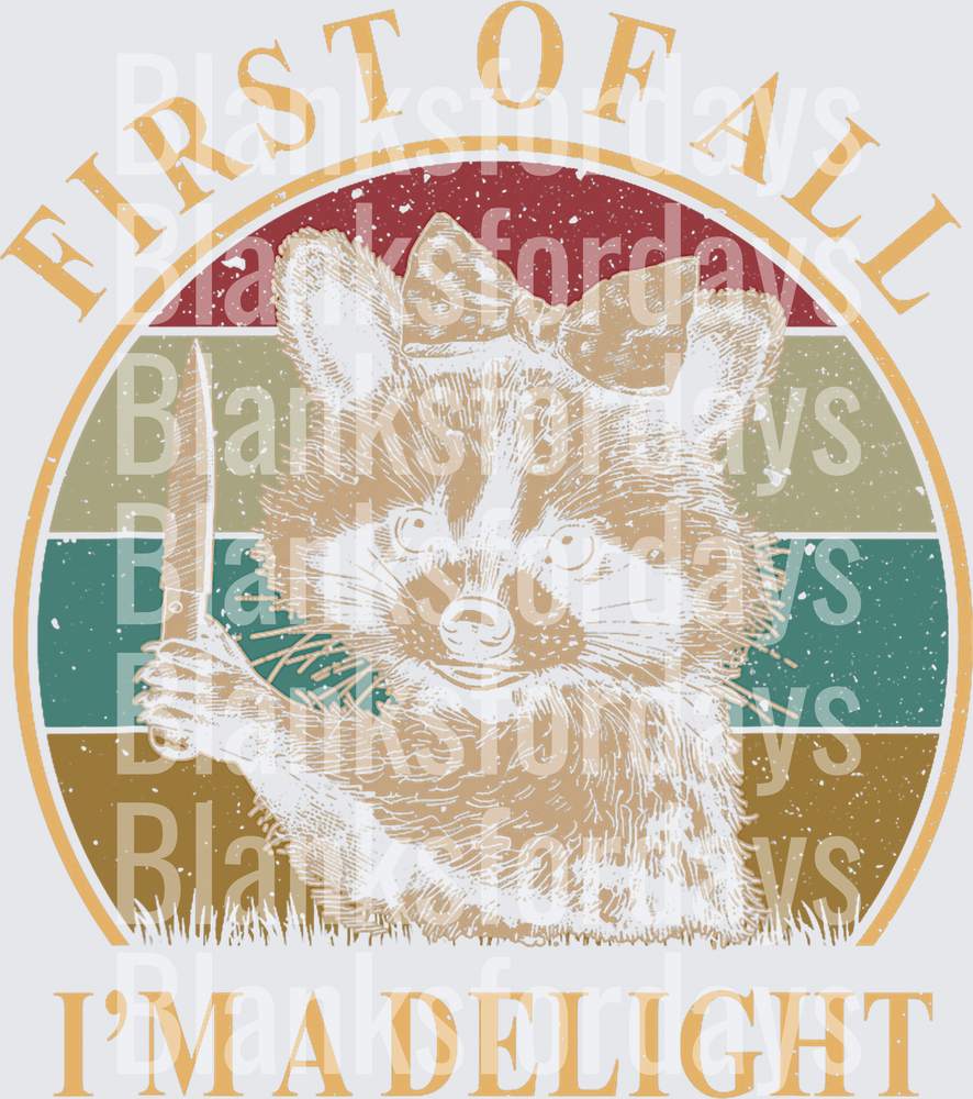 First Of All I'm A Delight Sassy Raccoon Vintage Retro (DTF)