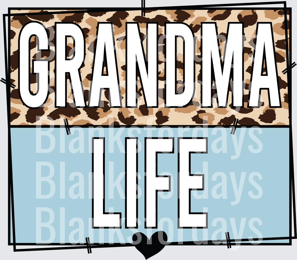 Grandma Life Leopard Print and Blue Color Block Design (DTF)