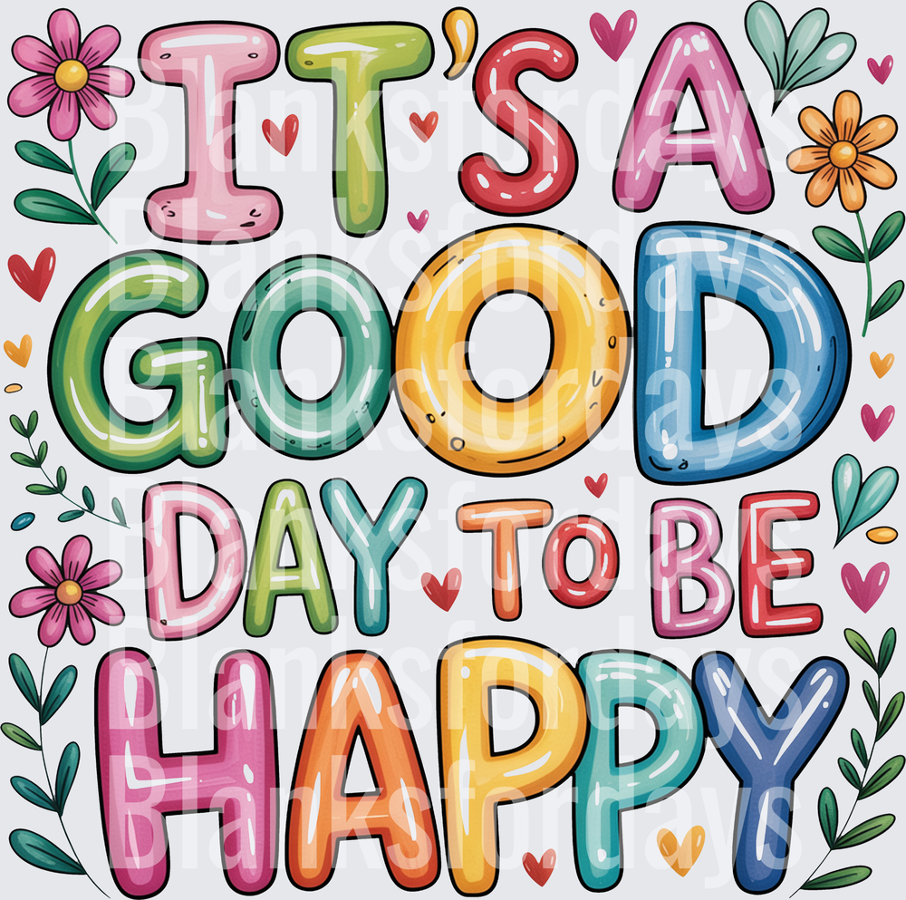 It's A Good Day To Be Happy Colorful Floral Quote Design (DTF)