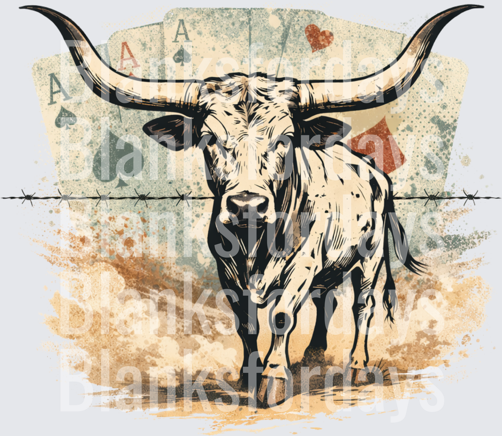 Vintage Longhorn Bull Ace Playing Cards Barbed Wire Western (DTF)