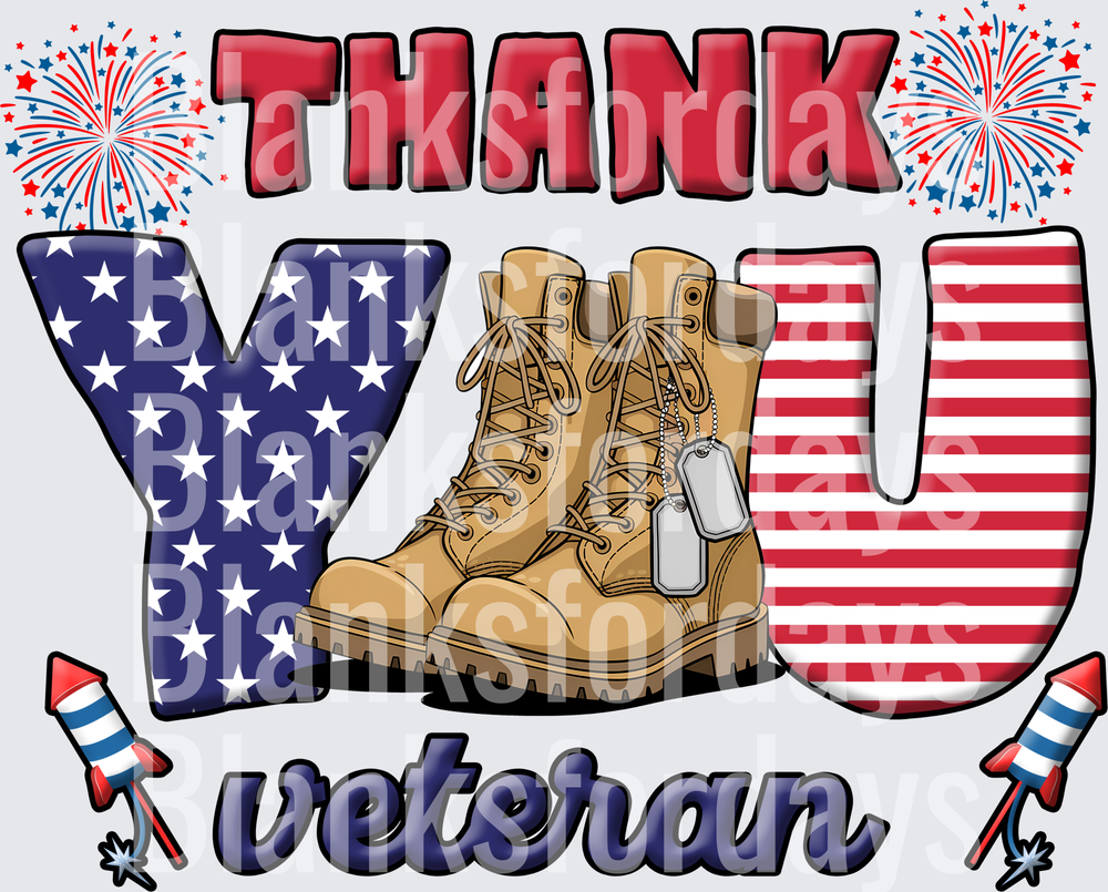 Thank You Veteran Military Boots Dog Tags Stars Stripes (DTF)