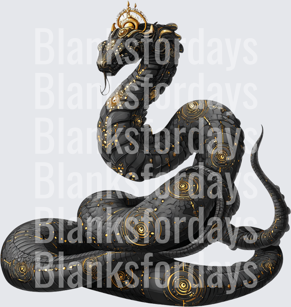Regal Black Snake with Gold Crown and Ornate Scale Markings (DTF)