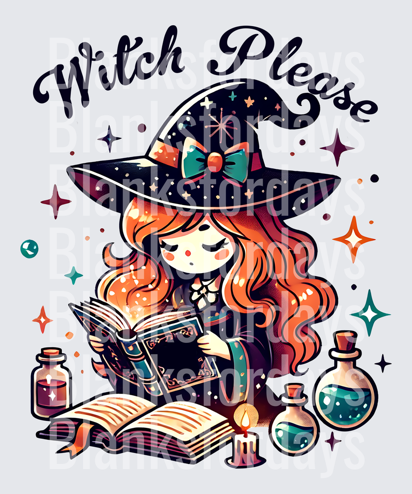 Witch Please Red Hair Witch Reading Spell Book Potions (DTF)