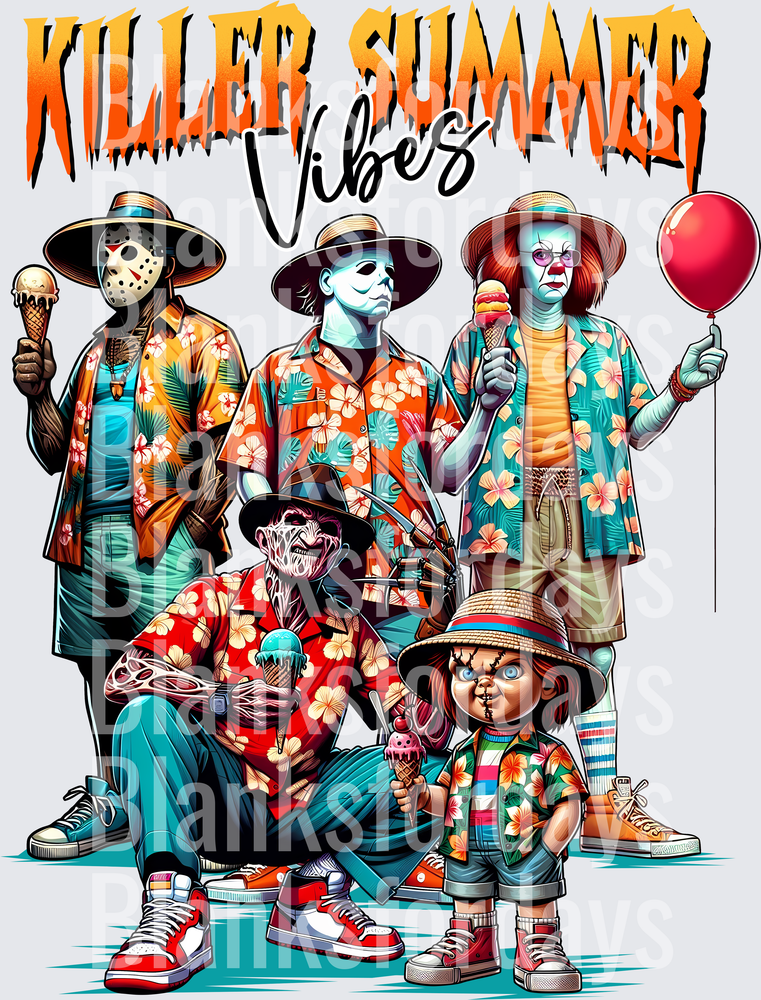 Killer Summer Vibes Horror Icons Jason Michael Myers Pennywise Freddy Chucky Hawaiian (DTF)