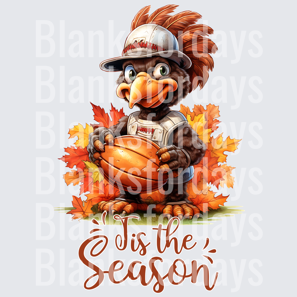 Tis The Season Thanksgiving Turkey Basketball Fall Leaves (DTF)