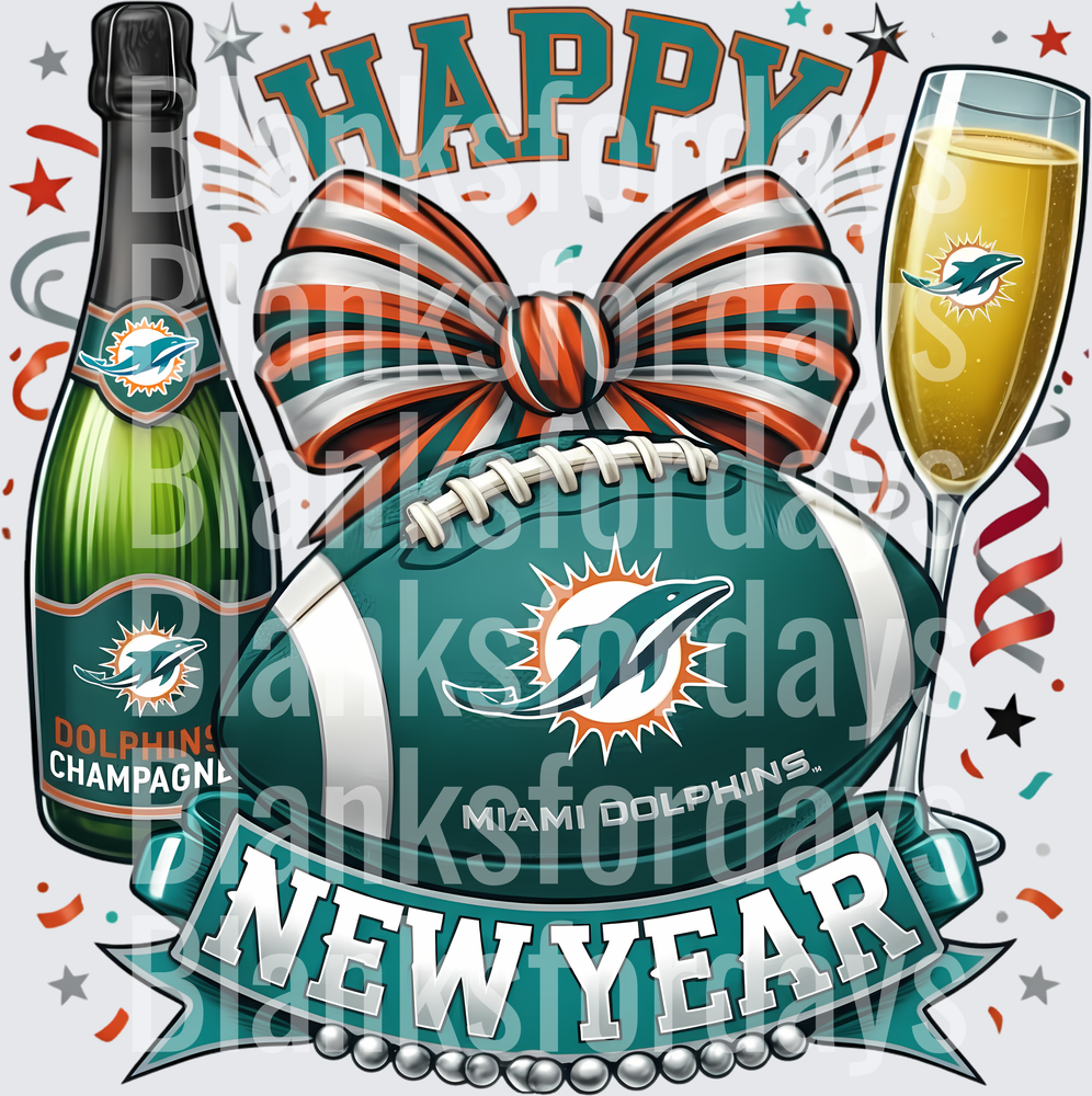 Miami Dolphins Happy New Year Champagne Football Bow (DTF)