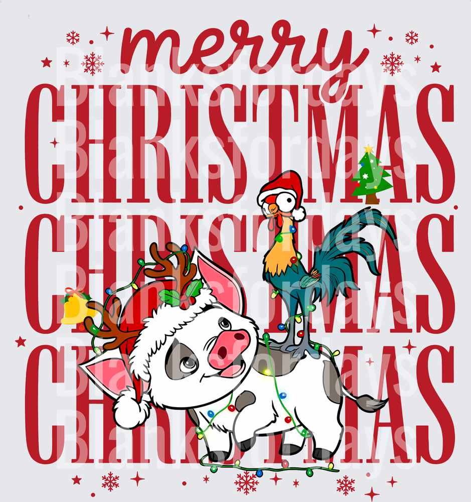 Merry Christmas Moana Pua Pig and Hei Hei Rooster Holiday (DTF)