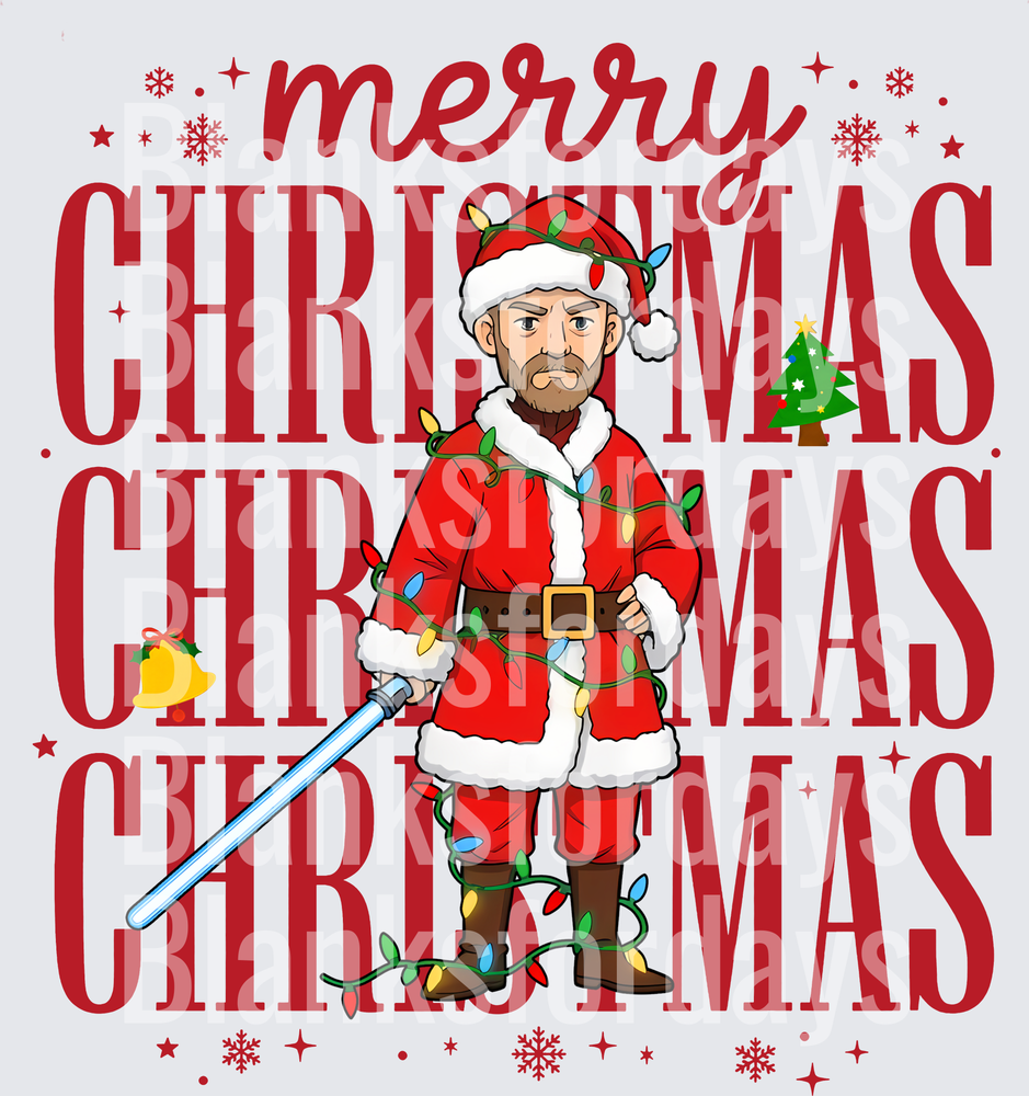 Merry Christmas Obi-Wan Kenobi Santa Lightsaber Holiday Lights (DTF)