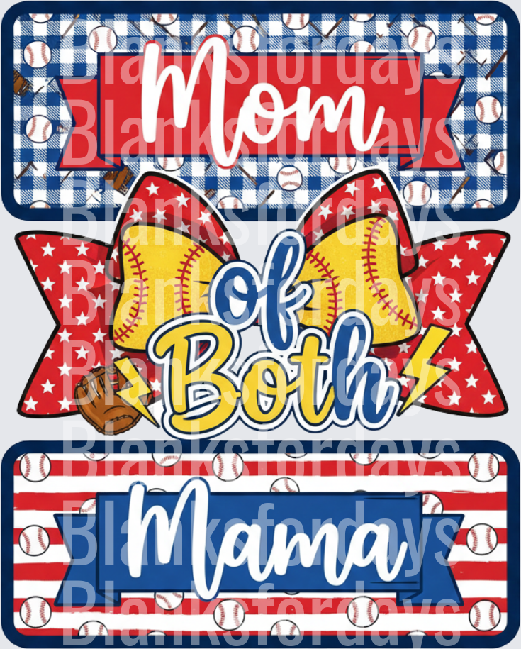 Mom of Both Mama Baseball Softball Bow Patriotic Design (DTF)