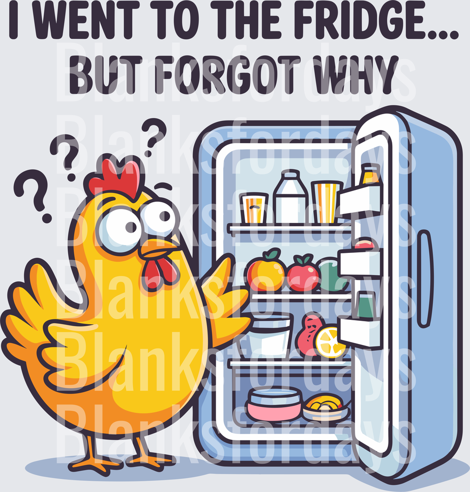 Confused Chicken At Open Fridge Forgot Why Funny Humor (DTF)