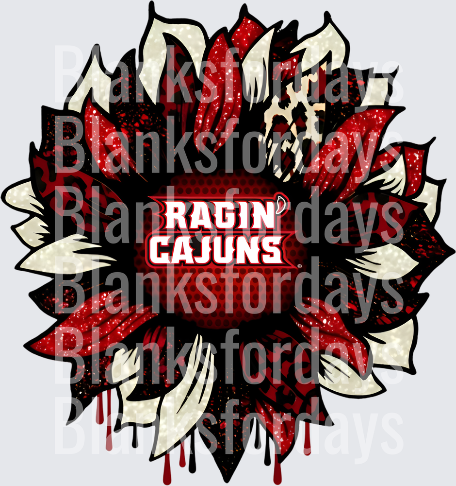Louisiana Lafayette Ragin Cajuns Glitter Sunflower (DTF)