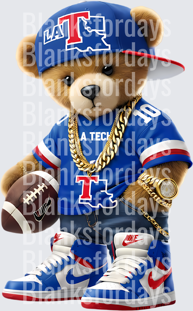 Louisiana Tech Bulldogs Drip Teddy Bear with Football (DTF)
