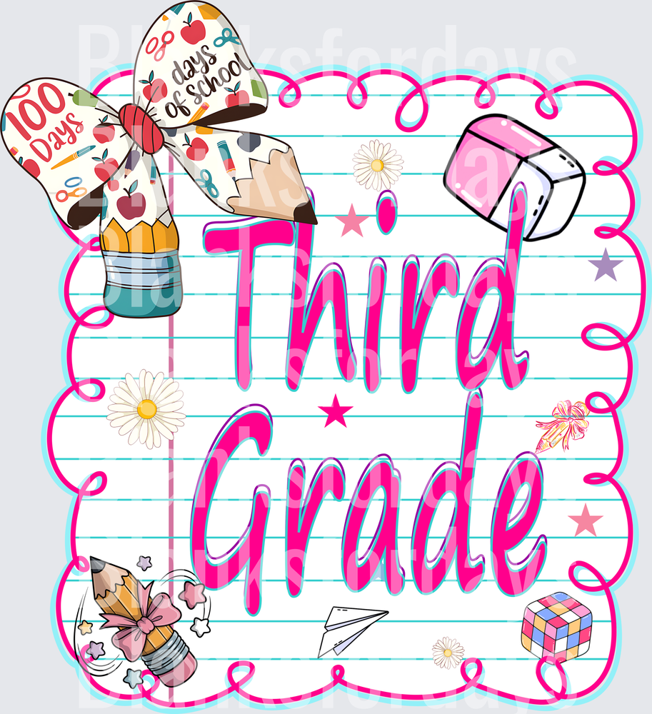 Third Grade 100 Days of School Pink Bow Pencil Cup Design (DTF)