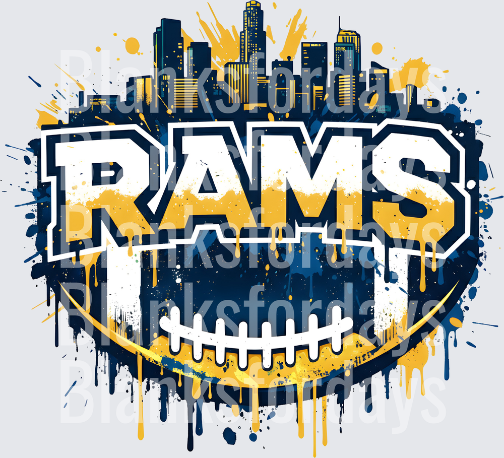Rams Football Grunge Splatter City Skyline Navy Gold (DTF)