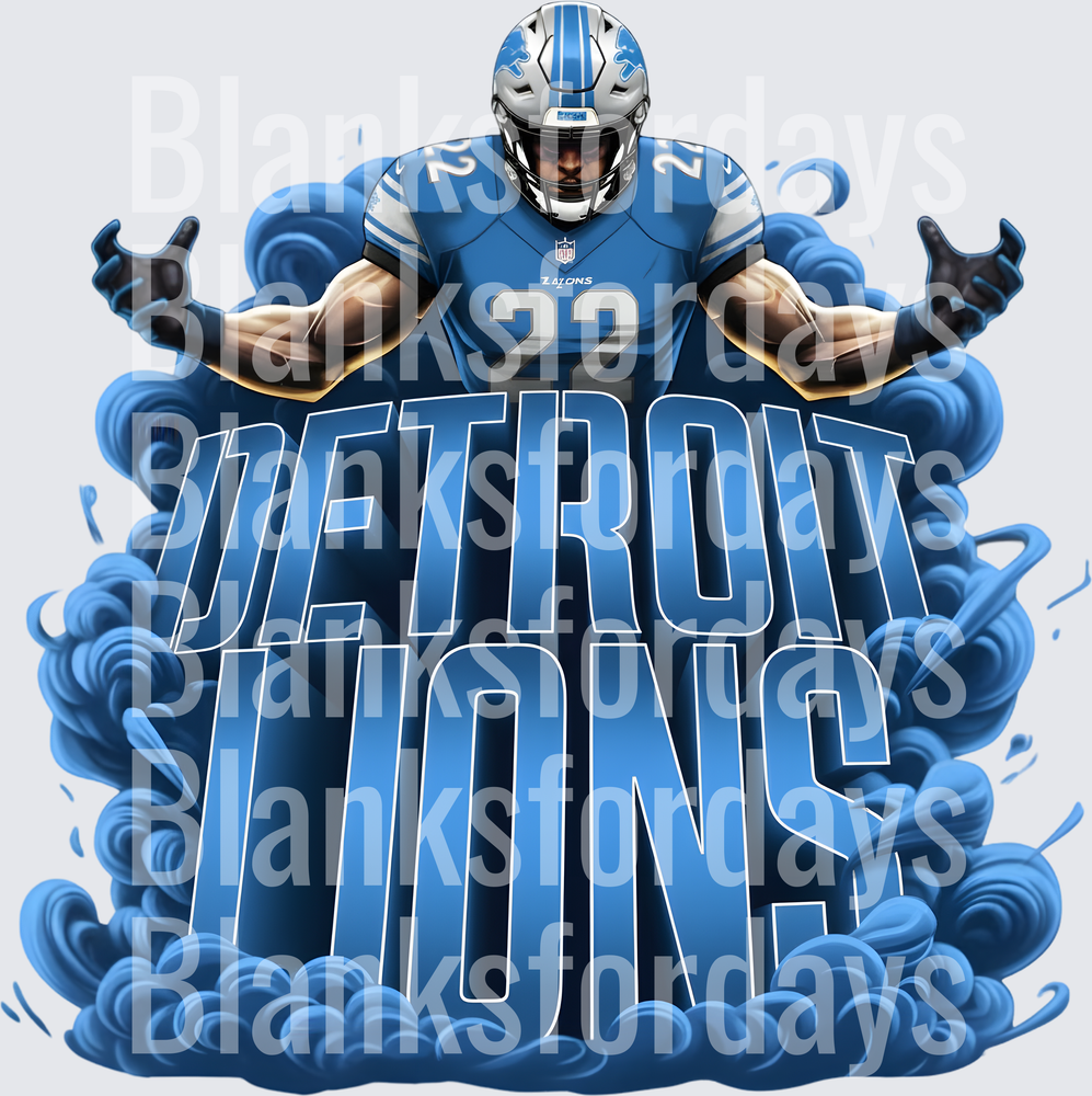 Detroit Lions Football Player Blue Smoke Bold Graphic (DTF)