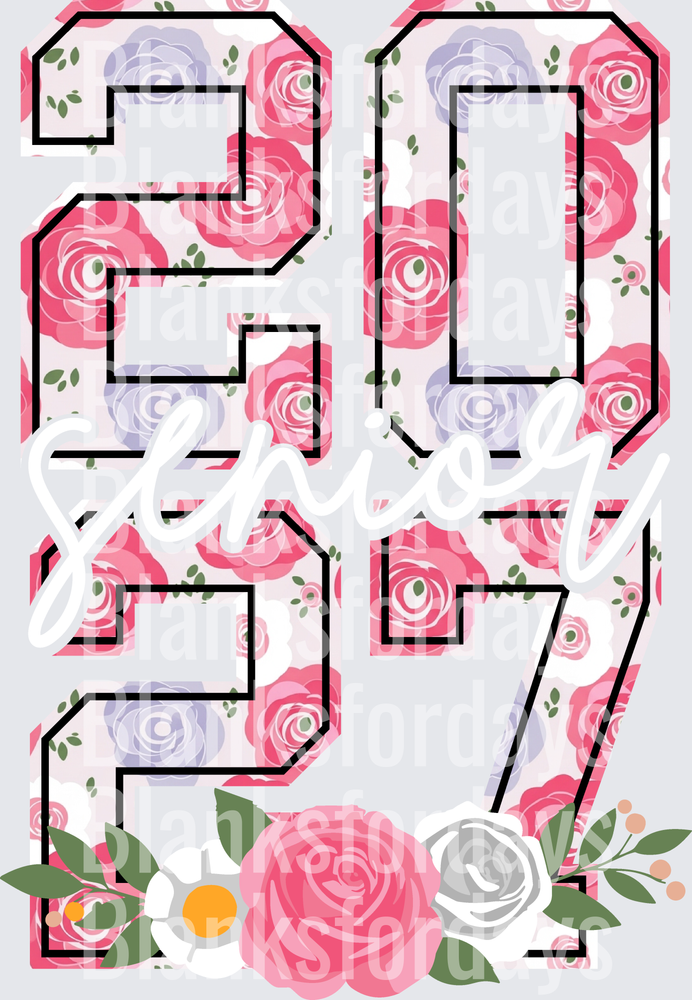 Senior 2027 Floral Rose Varsity Letter Design (DTF)